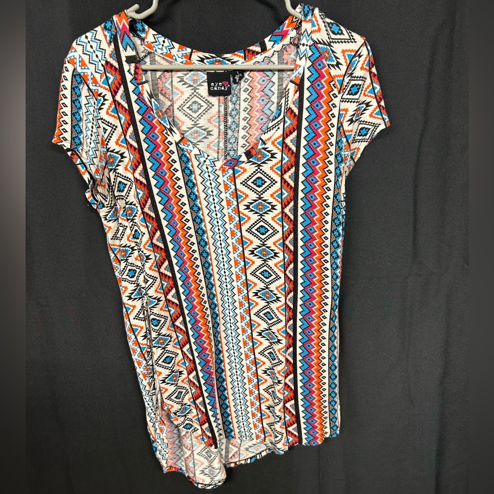 Eye Candy Vibrant Geometric Design - Black, Blue, Orange Size Large